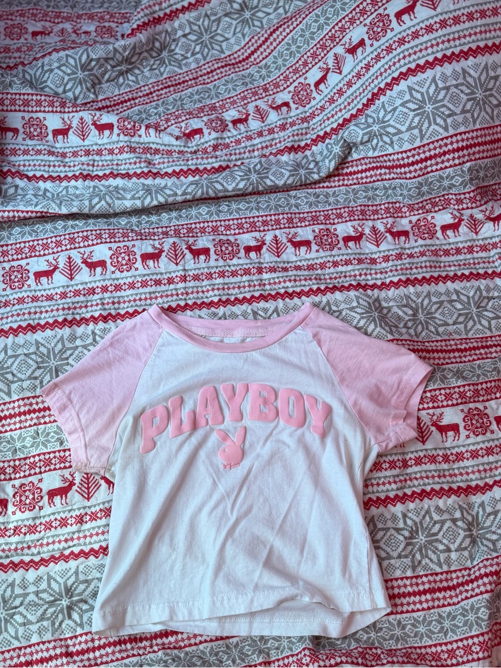 PLAYBOY Pink & White Raglan Logo Tee for Kids